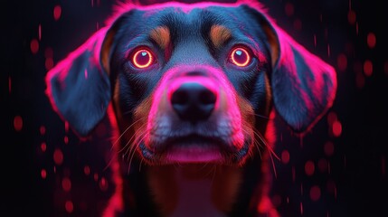 A Futuristic Countryside Landscape Featuring a Blue Lacy Dog Amid Abstract Fields