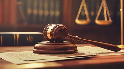 Close-up of a gavel resting on a wooden desk with legal documents, symbolizing law changes and judicial decisions in the legal system.
