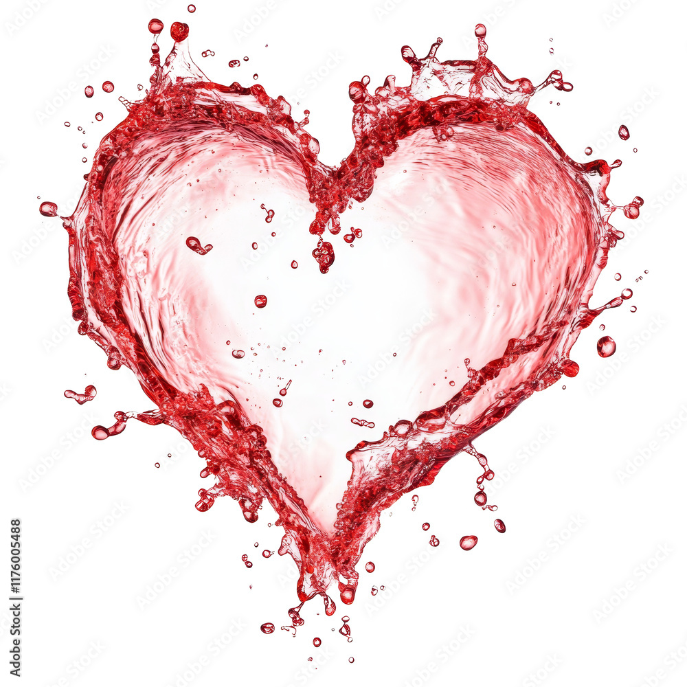 Poster red water splash creating a heart shape on a transparent background during a creative art project, r
