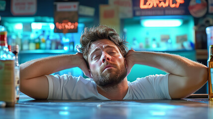 Late night relaxation at a vibrant bar with colorful lights