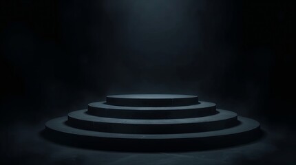 Fototapeta premium Surreal black tiered platform with ethereal lighting