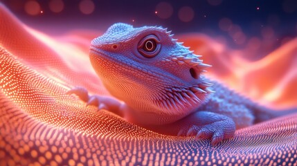 Fototapeta premium A Futuristic Desert Setting Featuring a Bearded Dragon Amid Radiant Sand