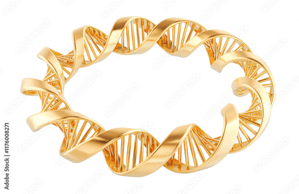 Poster circle from golden dna spiral, 3d rendering isolated on transparent background