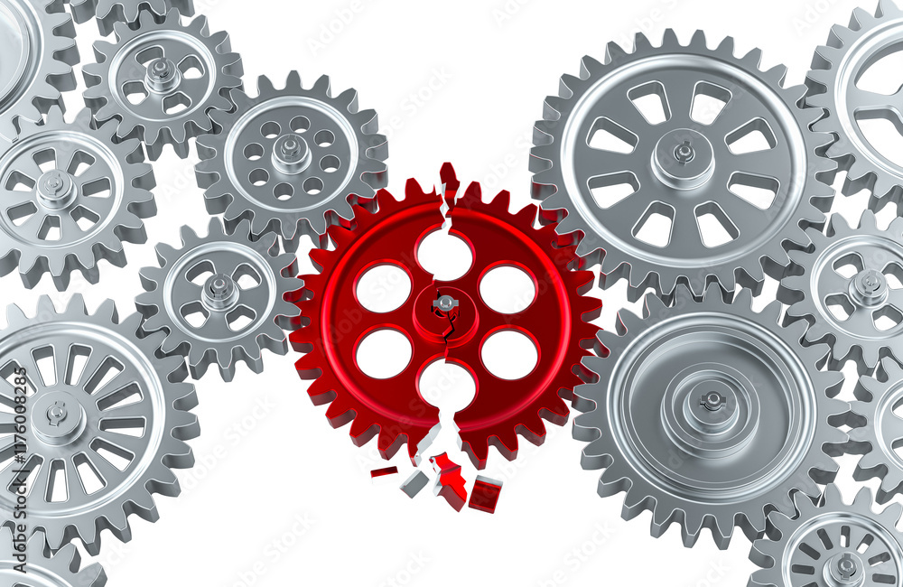 Poster risk and problem concept with gears, 3d rendering isolated on transparent background