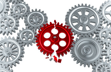 Risk and problem concept with gears, 3D rendering isolated on transparent background