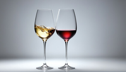 Beautifully arranged glasses with wine and cocktail on a minimalist background illuminated from below