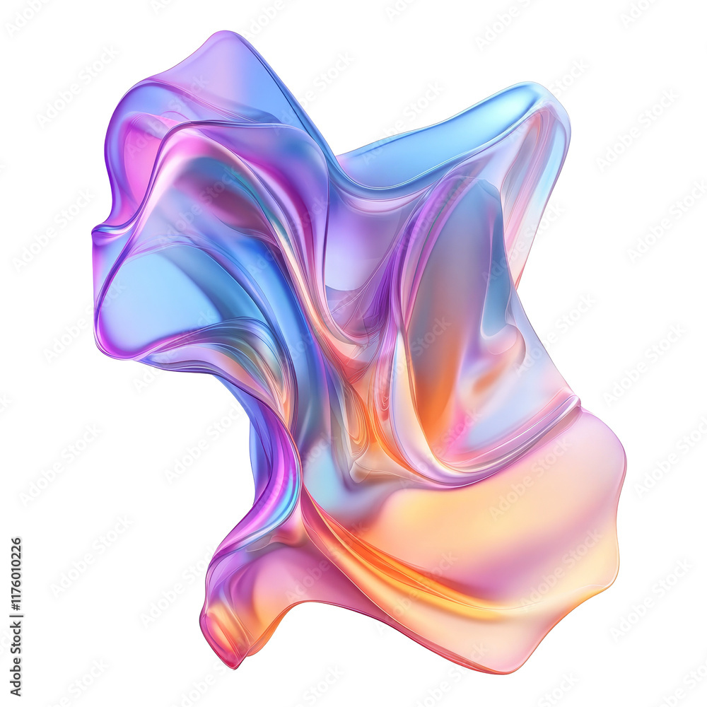 Poster a captivating multi colored iridescent wave shape flows gracefully, showcasing vibrant hues and smoo