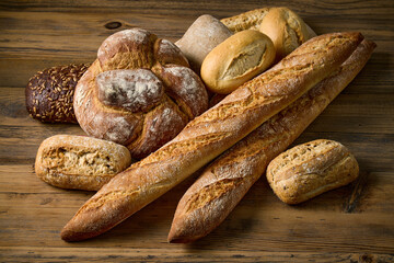 various kinds of freshly baked bread