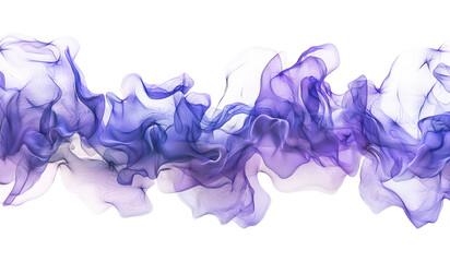 Abstract Flowing Purple and Blue Smoke-Like Waves with Intricate Lines, Isolated on Transparent and White Background