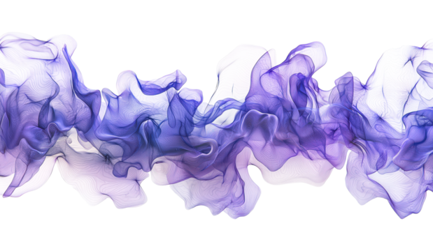 Abstract Flowing Purple and Blue Smoke-Like Waves with Intricate Lines, Isolated on Transparent and White Background