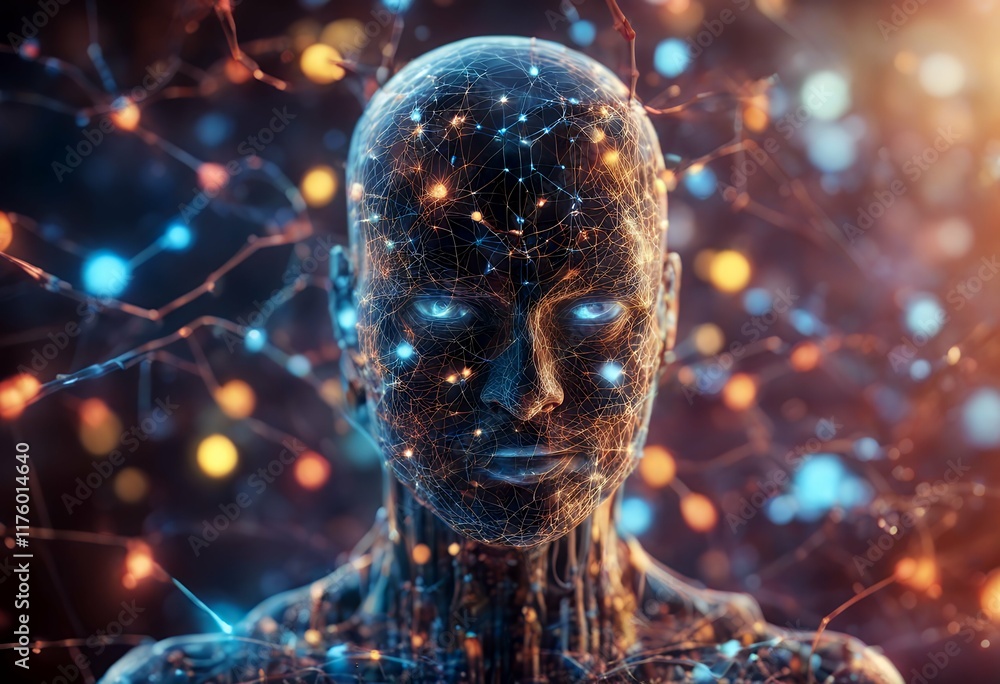 Poster neural illustrative colorful chatbot concept intelligenc network. 3d artificial animation