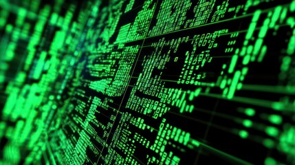 Close-up view of digital stock market graph showing fluctuating trends and data insights in green tones.
