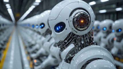 Fototapeta premium Production of 400000 ultra realistic robots in advanced Chinese factory facility