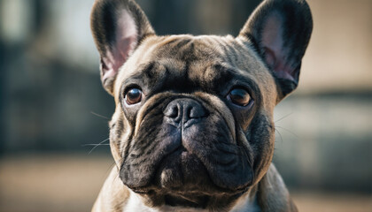 Fototapeta premium French bulldog with a curious expression outdoors in a sunny setting during the day