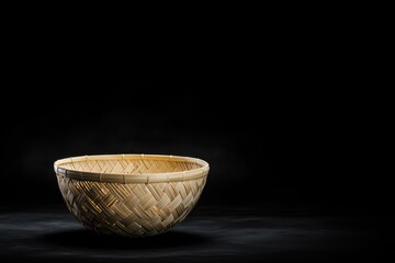Traditional Woven Basket Displayed Against Black Background