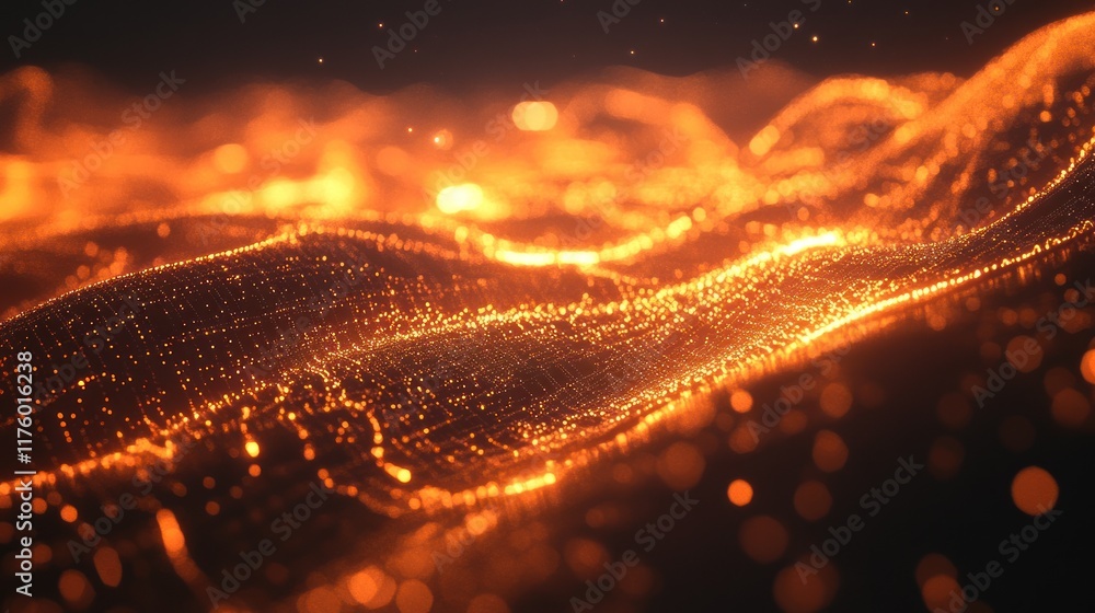 Poster abstract representation of glowing golden waves with a soft blurring effect creating a mesmerizing m