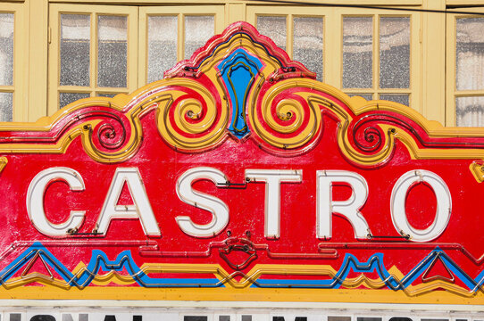 San Francisco, CA, USA. April 24, 2012: Vibrant sign of the iconic Castro Theatre in San Francisco, California.