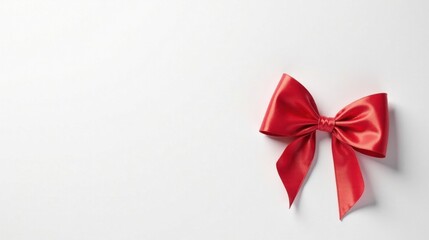 A Single Red Satin Bow on White Background, Perfect for Festive Occasions and Elegant Designs