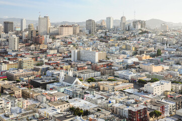 San Francisco, CA, USA. April 24, 2012: Aerial view of the bustling streets and skyscrapers of San...