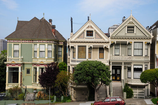 San Francisco, CA, USA. April 24, 2012: Three iconic Victorian houses, known as the Painted Ladies, in San Francisco, California.