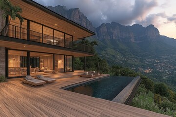 Fototapeta premium A modern house design with expansive open areas, ample windows, and practical room arrangements