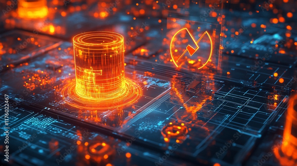 Aufkleber a digital representation of data storage and technology with glowing elements.