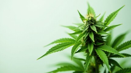 Vibrant Green Cannabis Plant Close-Up Showing Detailed Leaf Structure and Bud Formation
