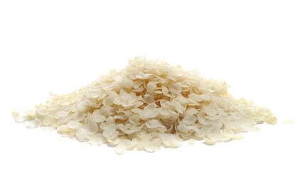 Rice flakes pile, isolated on white, side view