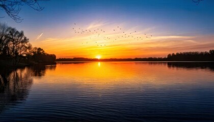 sunset over the river relaxation and peace