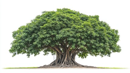 Lush, large banyan tree isolated on white.