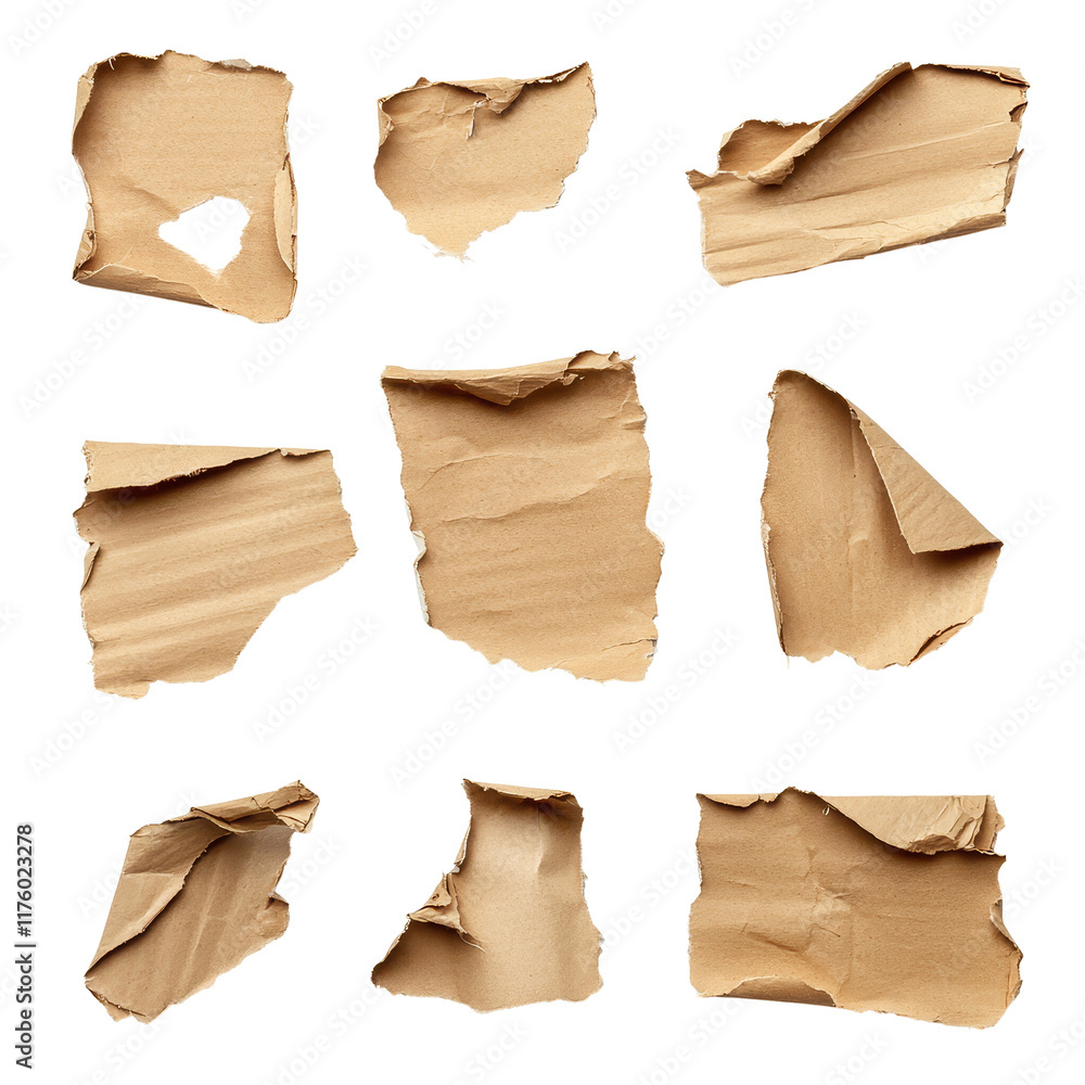 Poster torn pieces of corrugated paper creating a textured background for labels and creative projects, tor