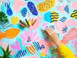 Fototapeta premium Hand-drawn scribbles and doodles in bright pastels, playful aesthetic