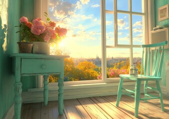 Bright Dining Room with Terrace and Summer Garden View - Long Exposure Photography