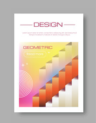Fototapeta premium Abstract gradient poster. Orange volumetric stairs. Dynamic cool effect. Modern art object. Graphic element for website. Flat vector illustration isolated on beige background