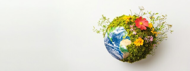 Colorful Flowering Earth With Vibrant Green Moss Symbolizing Sustainability And Environmental Hope

