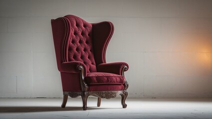 A Plush High-Backed Burgundy Armchair with Luxurious Upholstery, Offering Comfort and Style in Any Room, Perfectly Suited for Relaxation, Reading, or Adding an Elegant Touch to Your Home D&eacute;cor