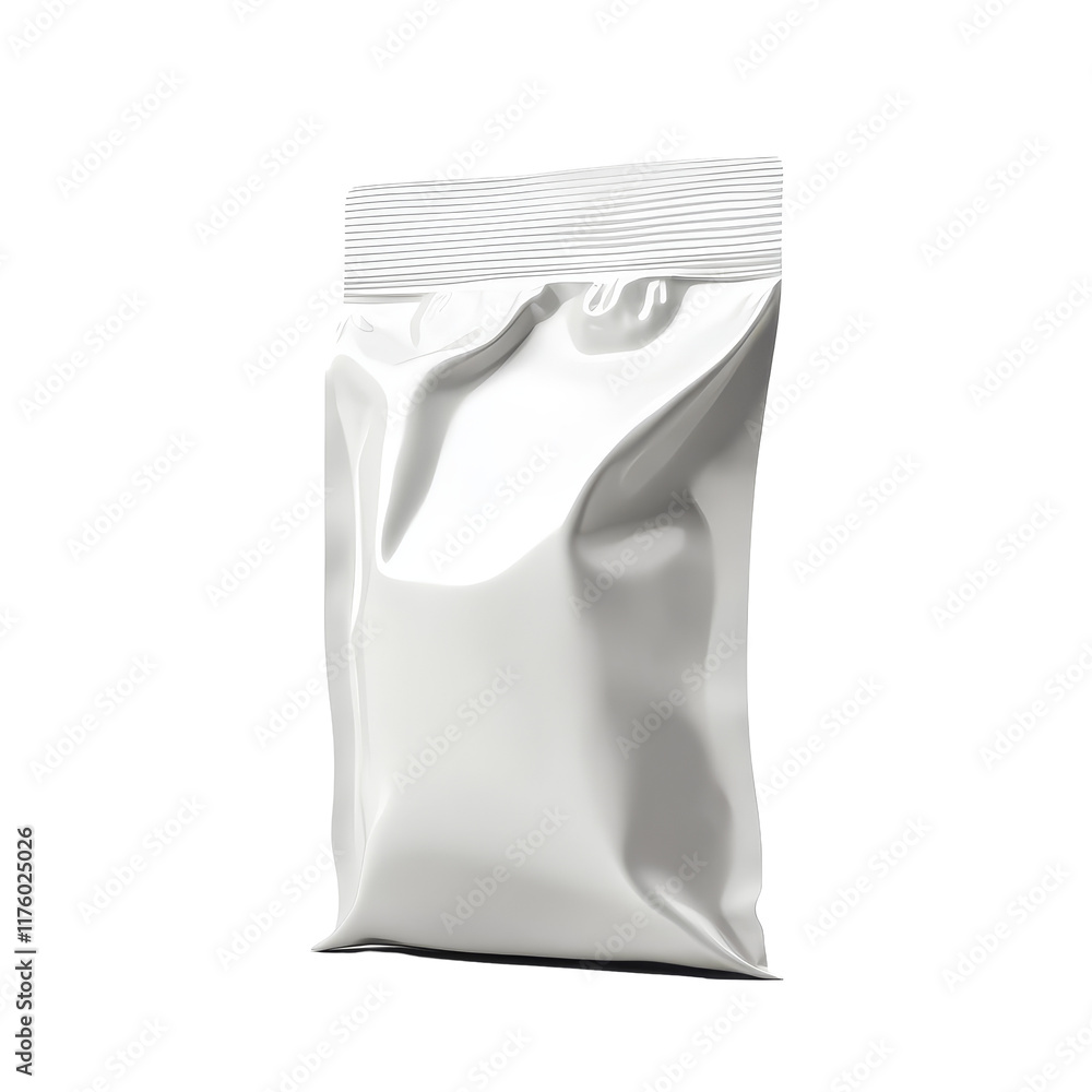 Poster blank snack packaging with a smooth surface displayed from the side on a transparent background for 