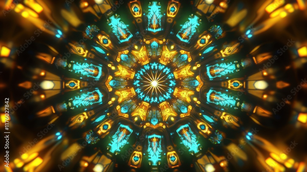 Aufkleber vibrant kaleidoscope of stained glass patterns capturing the intricate design and rich colors of lig