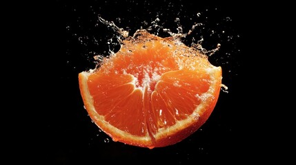 Orange slice splashing in water against black background. (1)