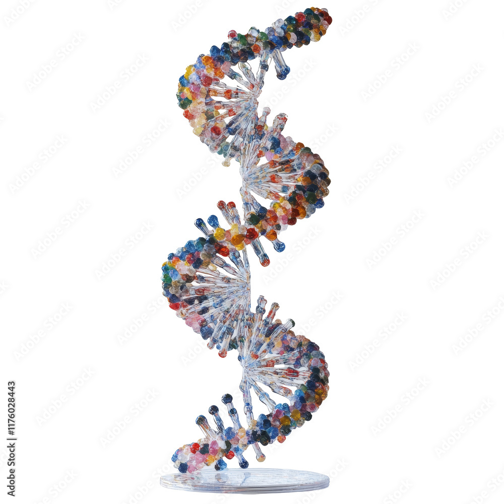 Poster colorful dna double helix structure with shimmering representation in a minimalist display, dna stru
