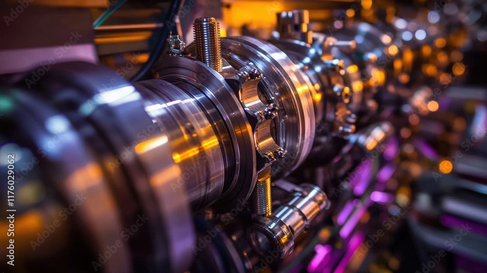 Poster close-up view of precision mechanical components in a modern industrial setting highlighting intrica