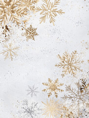 Snowflakes in gold and silver on a light blue background