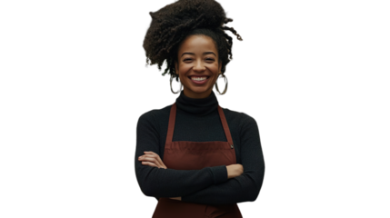 Happy Young Supermarket Staff Member in Apron Standing Transparent Background