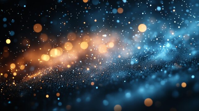 Abstract Sparkling Particles in Blue and Orange Colors. Generative AI