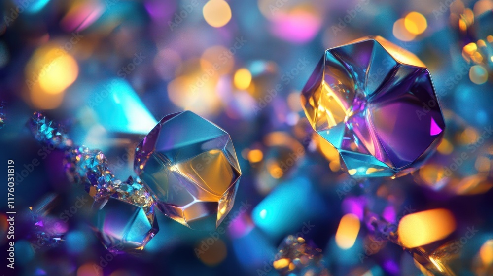 Poster abstract representation of colorful crystals reflecting light in a sparkling environment, highlighti