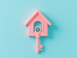 A key icon in minimalist style that includes a house element, resting on a light blue background