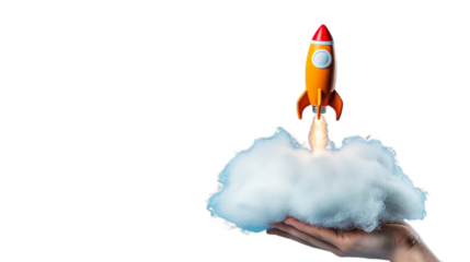 Creative Rocket Launch with Cloud Energy Futuristic Transparent