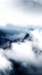 Naklejka premium clouds in the mountains. mountain, sky, clouds, landscape, snow, cloud, nature, mountains, peak, view, high, fog, travel, alps, rock, mist, glacier, weather, winter, sun, ocean, ice, sea, summer, hill