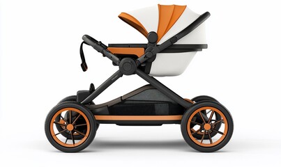 Fototapeta premium A modern baby stroller with a sleek design and orange accents.