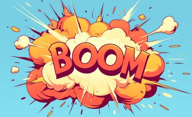 Comic Book Explosion with "BOOM" in Red Text Inside a Speech Bubble on White Background